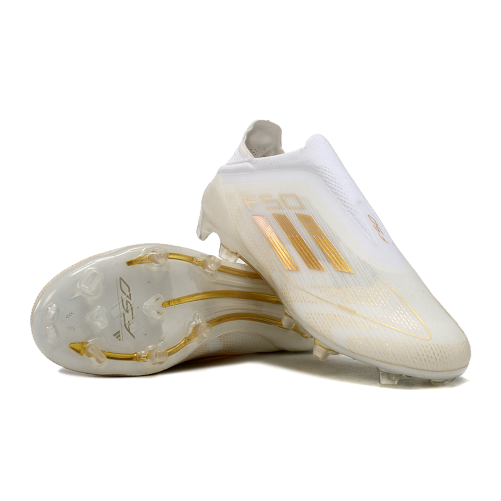 Chuteira Campo Adidas F50 LL FG Branca e Dourada 