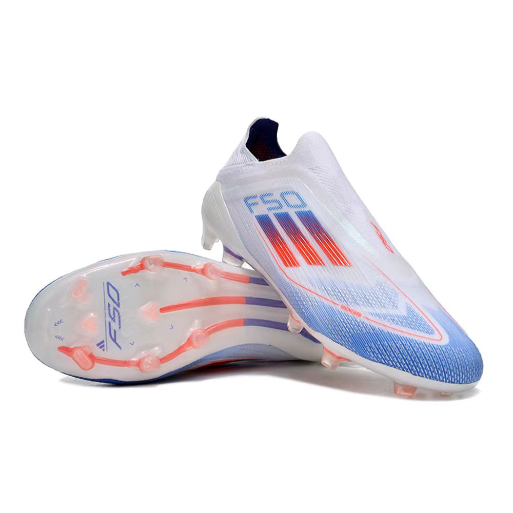 Chuteira Campo Adidas F50 LL FG Branca, Azul e Vermelha 