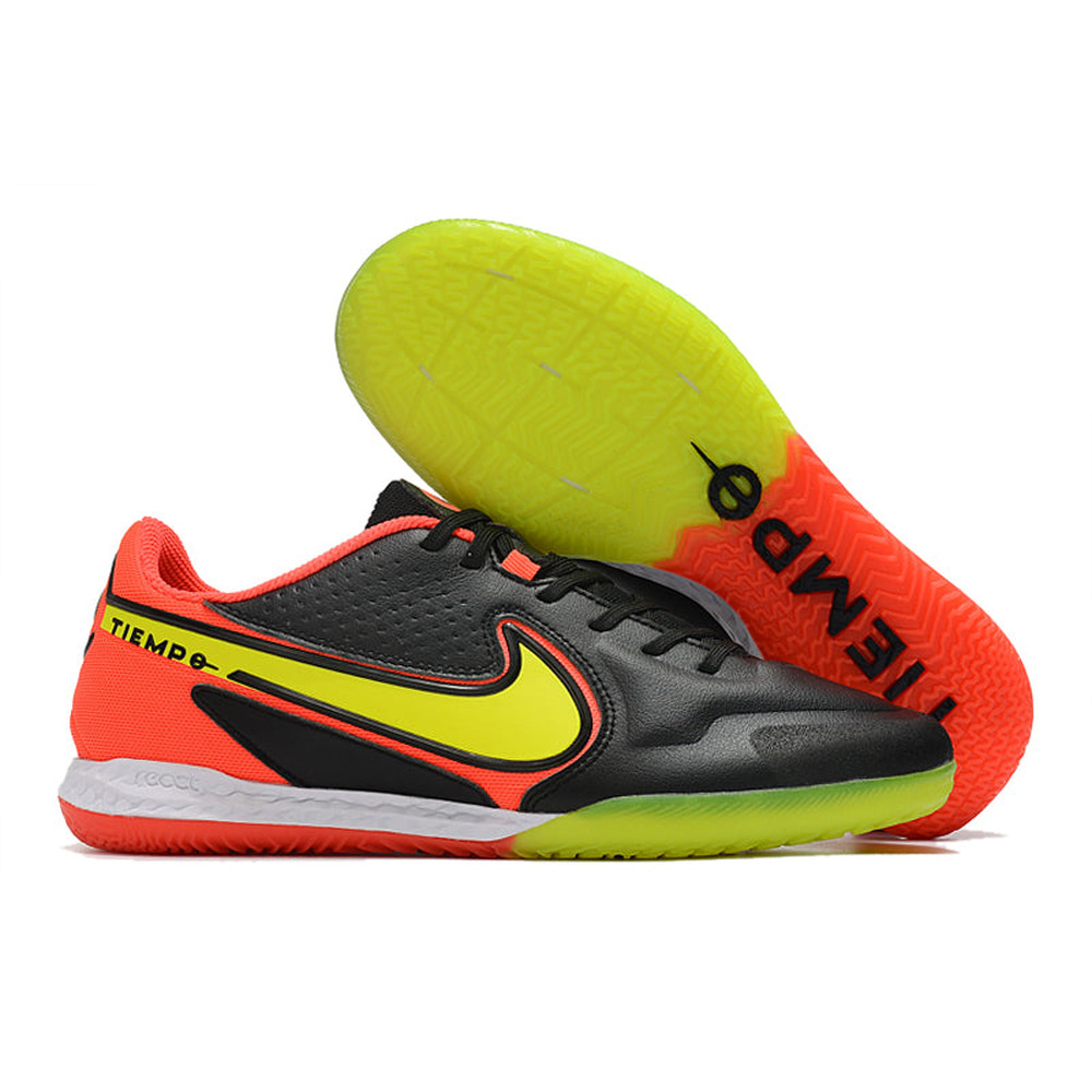 Chuteira Futsal Nike Tiempo Legend 9 Elite IC Preto, Laranja e Amarelo