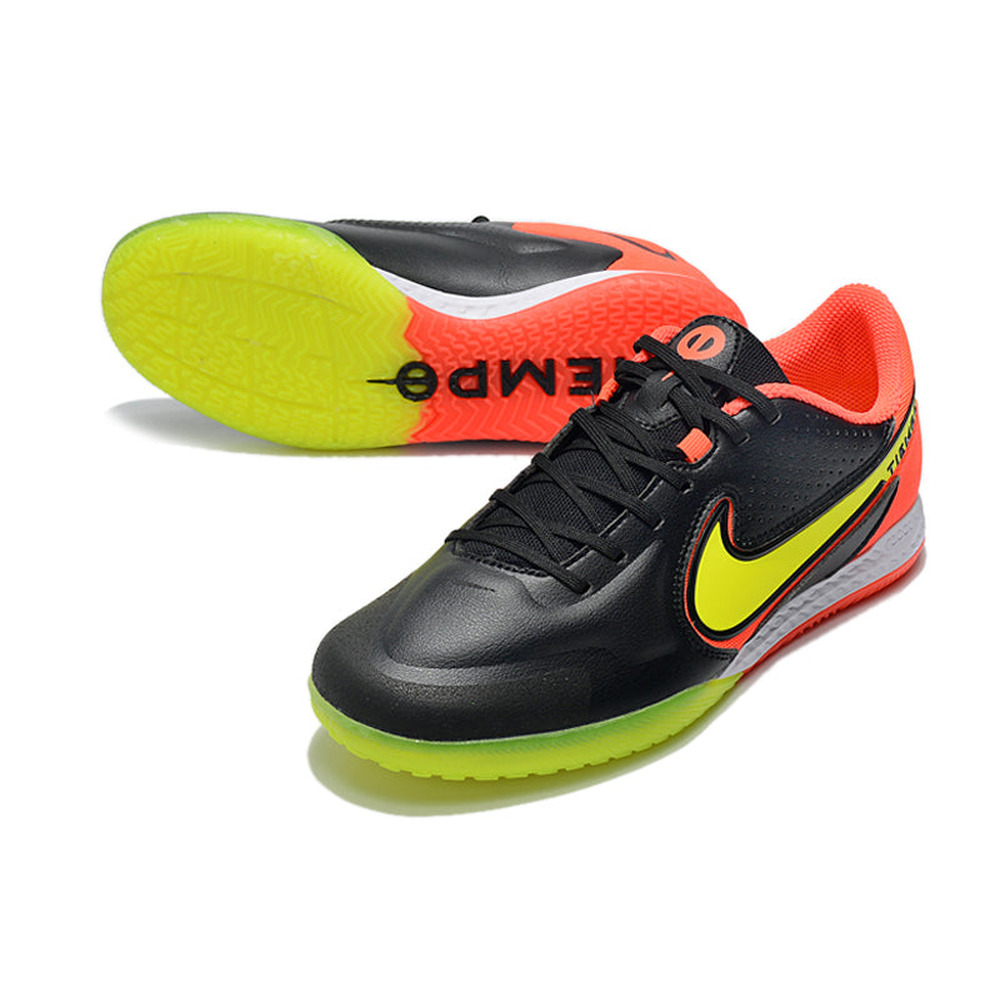 Chuteira Futsal Nike Tiempo Legend 9 Elite IC Preto, Laranja e Amarelo