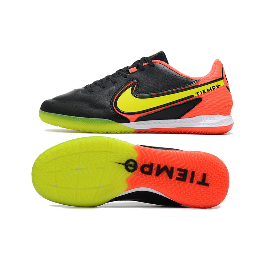 Chuteira Futsal Nike Tiempo Legend 9 Elite IC Preto, Laranja e Amarelo