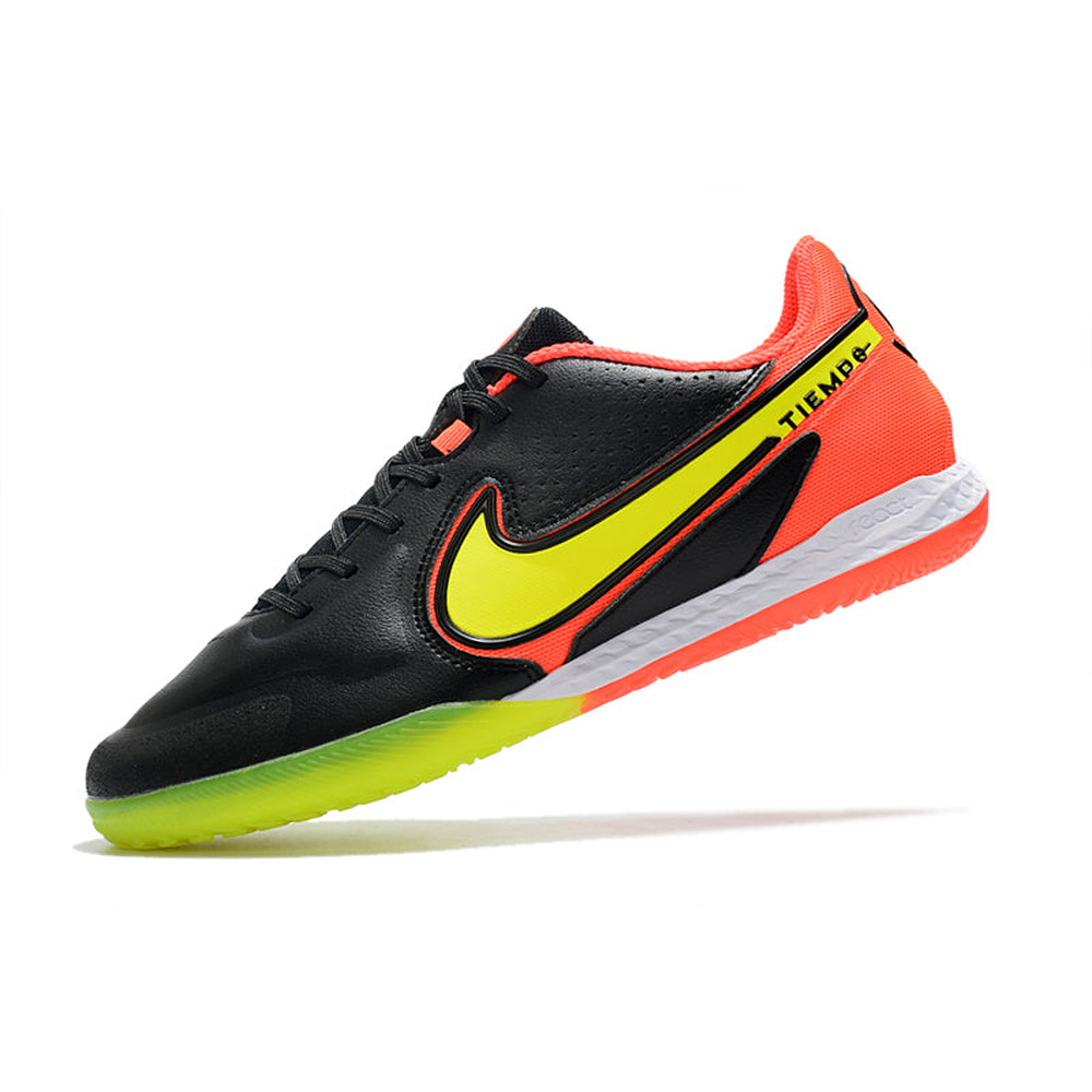 Chuteira Futsal Nike Tiempo Legend 9 Elite IC Preto, Laranja e Amarelo