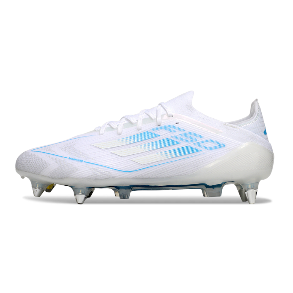 Chuteira Campo Adidas F50 Ponta de Aluminio Branca e Azul