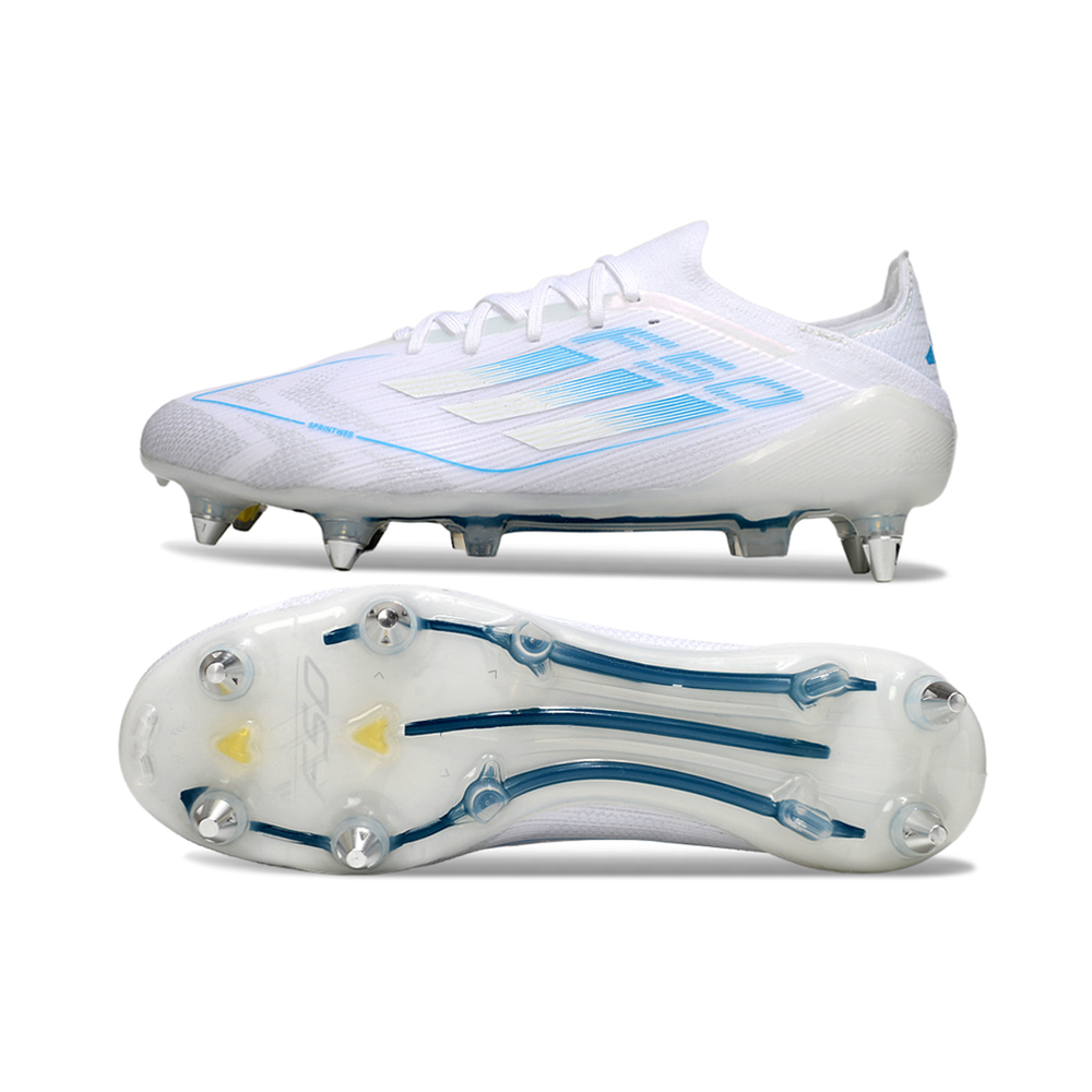 Chuteira Campo Adidas F50 Ponta de Aluminio Branca e Azul