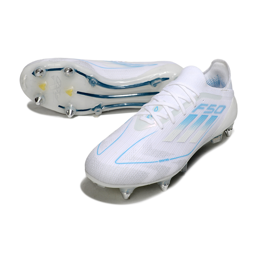 Chuteira Campo Adidas F50 Ponta de Aluminio Branca e Azul