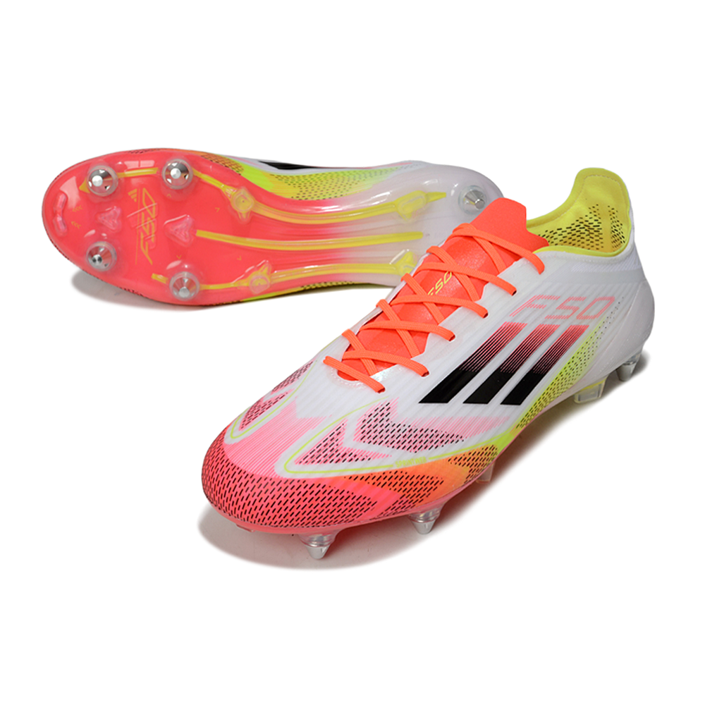 Chuteira Campo Adidas F50 Ponta de Aluminio Branca, Laranja e Amarelo