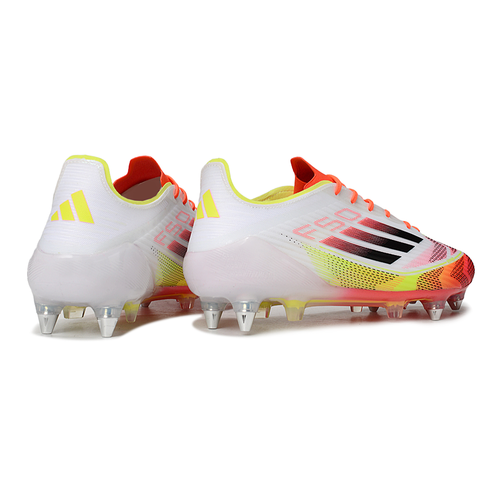 Chuteira Campo Adidas F50 Ponta de Aluminio Branca, Laranja e Amarelo