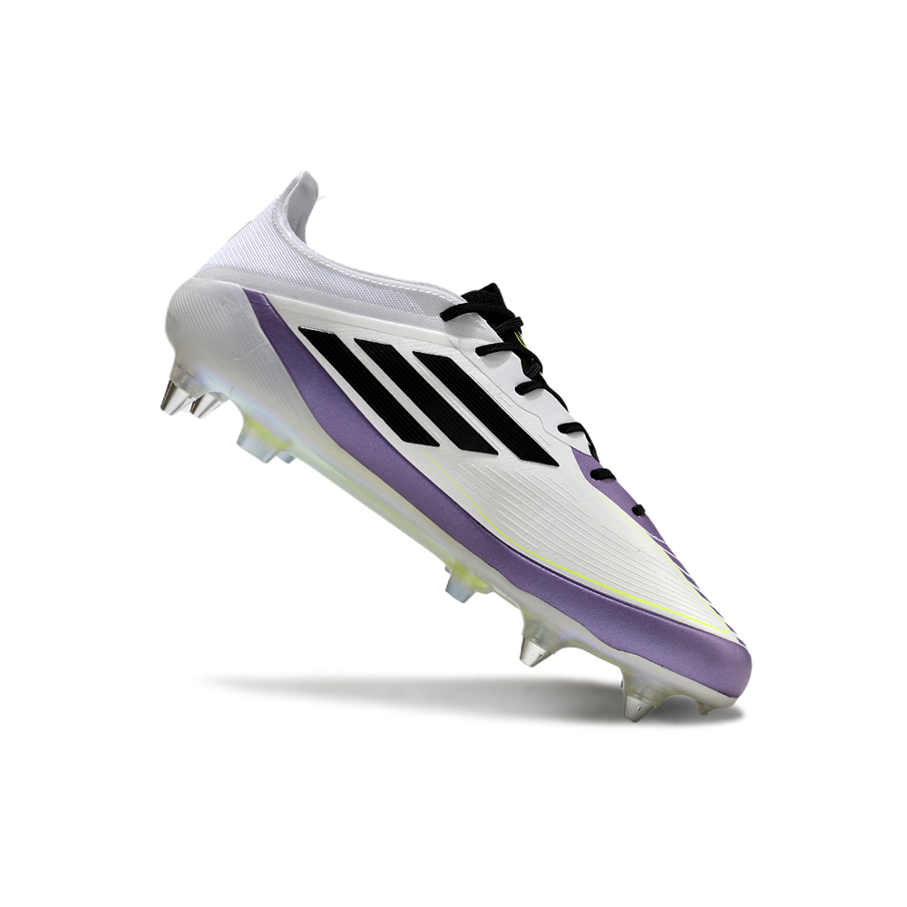 Chuteira Campo Adidas F50 Ponta de Aluminio Branca, Roxa e Verde 