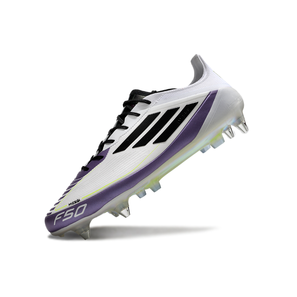 Chuteira Campo Adidas F50 Ponta de Aluminio Branca, Roxa e Verde 