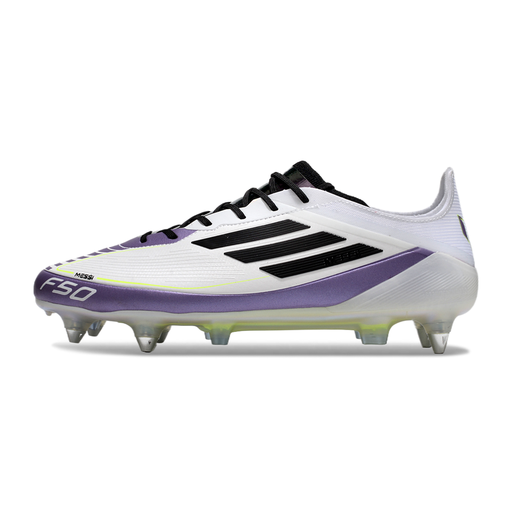Chuteira Campo Adidas F50 Ponta de Aluminio Branca, Roxa e Verde 