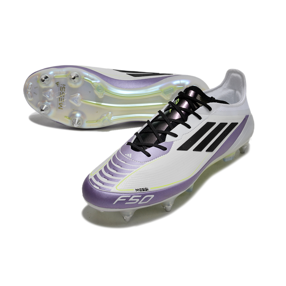 Chuteira Campo Adidas F50 Ponta de Aluminio Branca, Roxa e Verde 