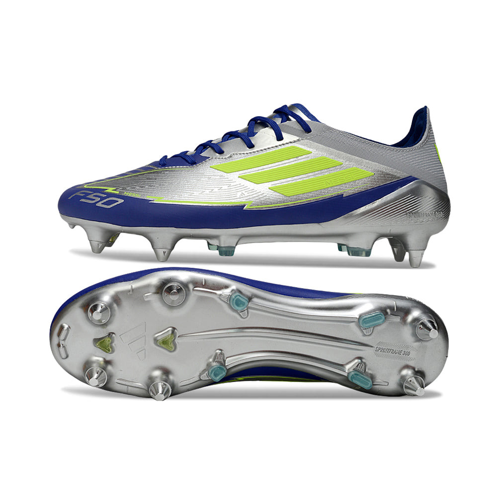 Chuteira Campo Adidas F50 Ponta de Aluminio Prata, Azul e Verde