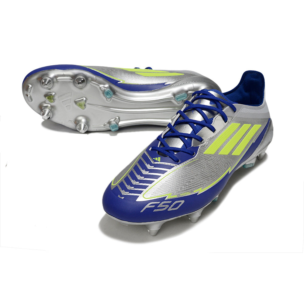 Chuteira Campo Adidas F50 Ponta de Aluminio Prata, Azul e Verde