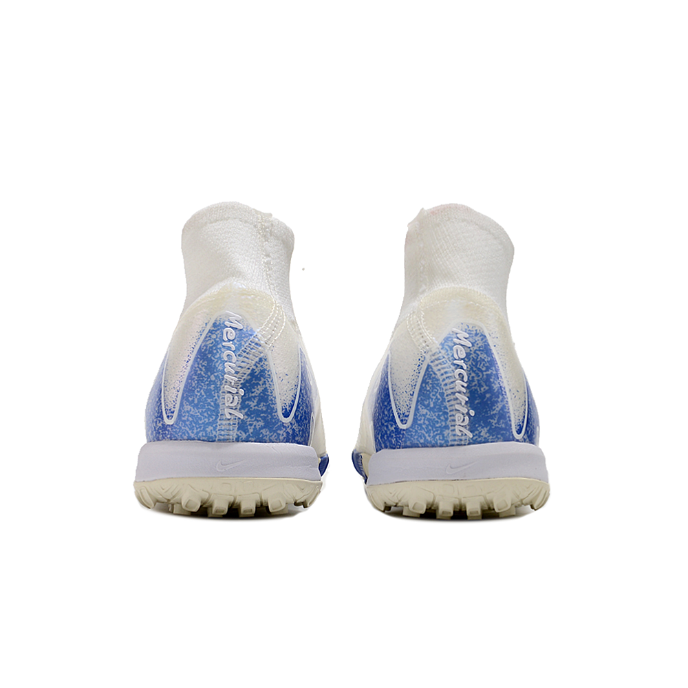 Chuteira Infantil Society Nike Air Zoom Mercurial Superfly 10 Elite TF Branca e Azul 