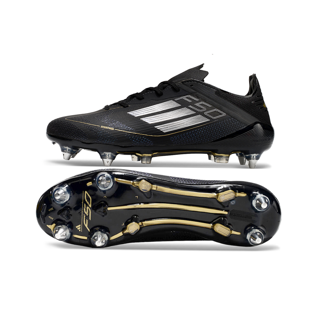 Chuteira Campo Adidas F50 Ponta de Aluminio Preta e Dourada 