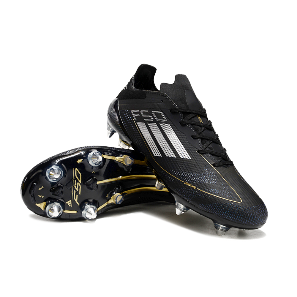 Chuteira Campo Adidas F50 Ponta de Aluminio Preta e Dourada 