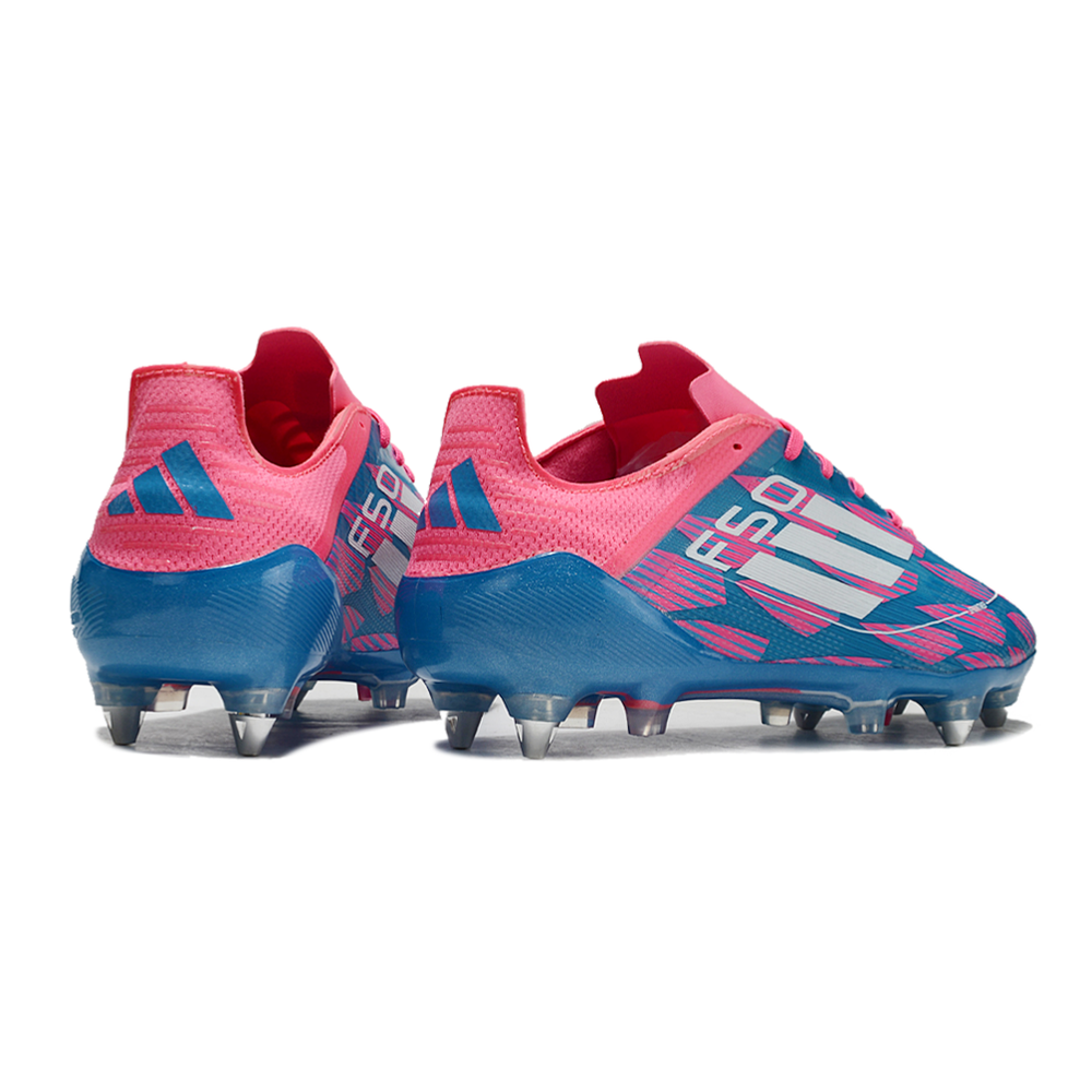 Chuteira Campo Adidas F50 Ponta de Aluminio Rosa, Azul e Branca 
