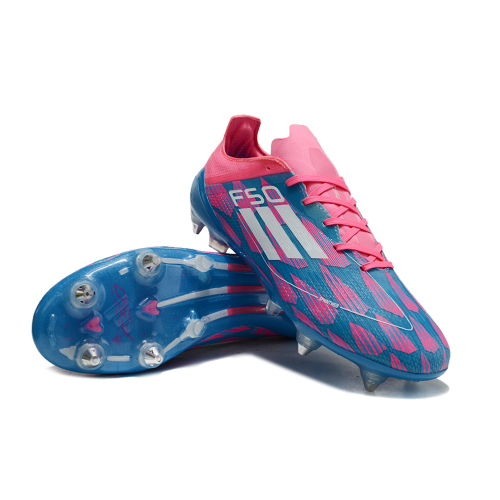 Chuteira Campo Adidas F50 Ponta de Aluminio Rosa, Azul e Branca 