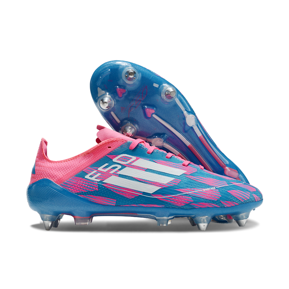 Chuteira Campo Adidas F50 Ponta de Aluminio Rosa, Azul e Branca 