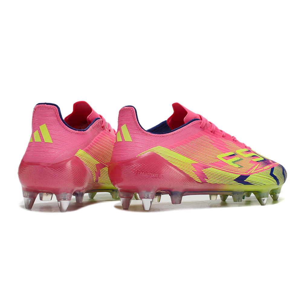 Chuteira Campo Adidas F50 Ponta de Aluminio Rosa, Azul e Verde