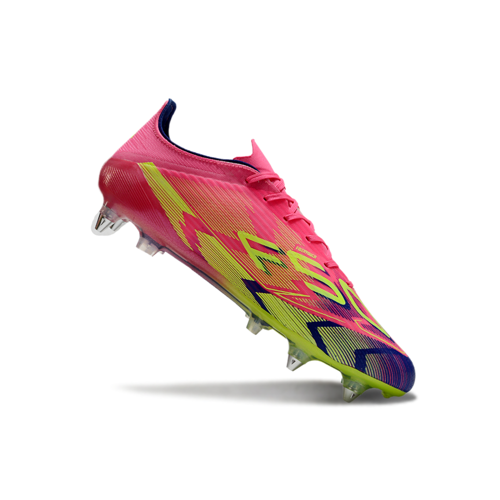 Chuteira Campo Adidas F50 Ponta de Aluminio Rosa, Azul e Verde