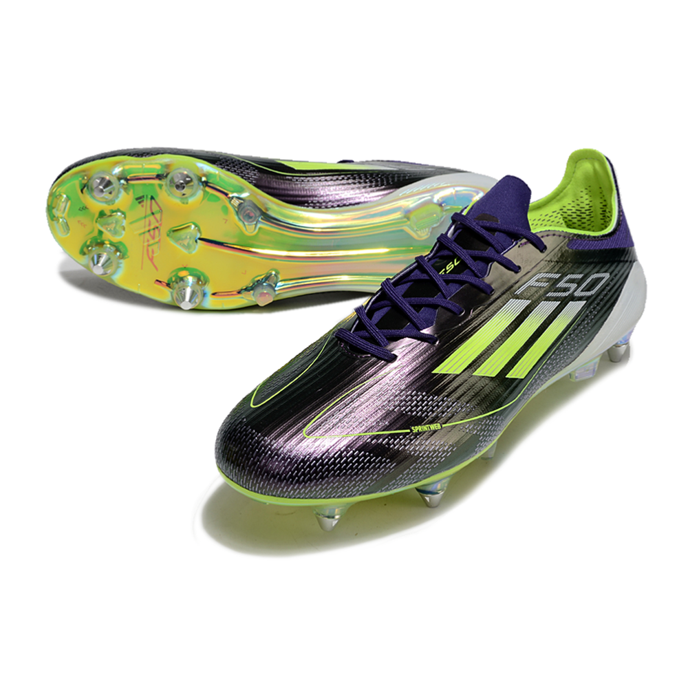 Chuteira Campo Adidas F50 Ponta de Aluminio Roxa e Verde 