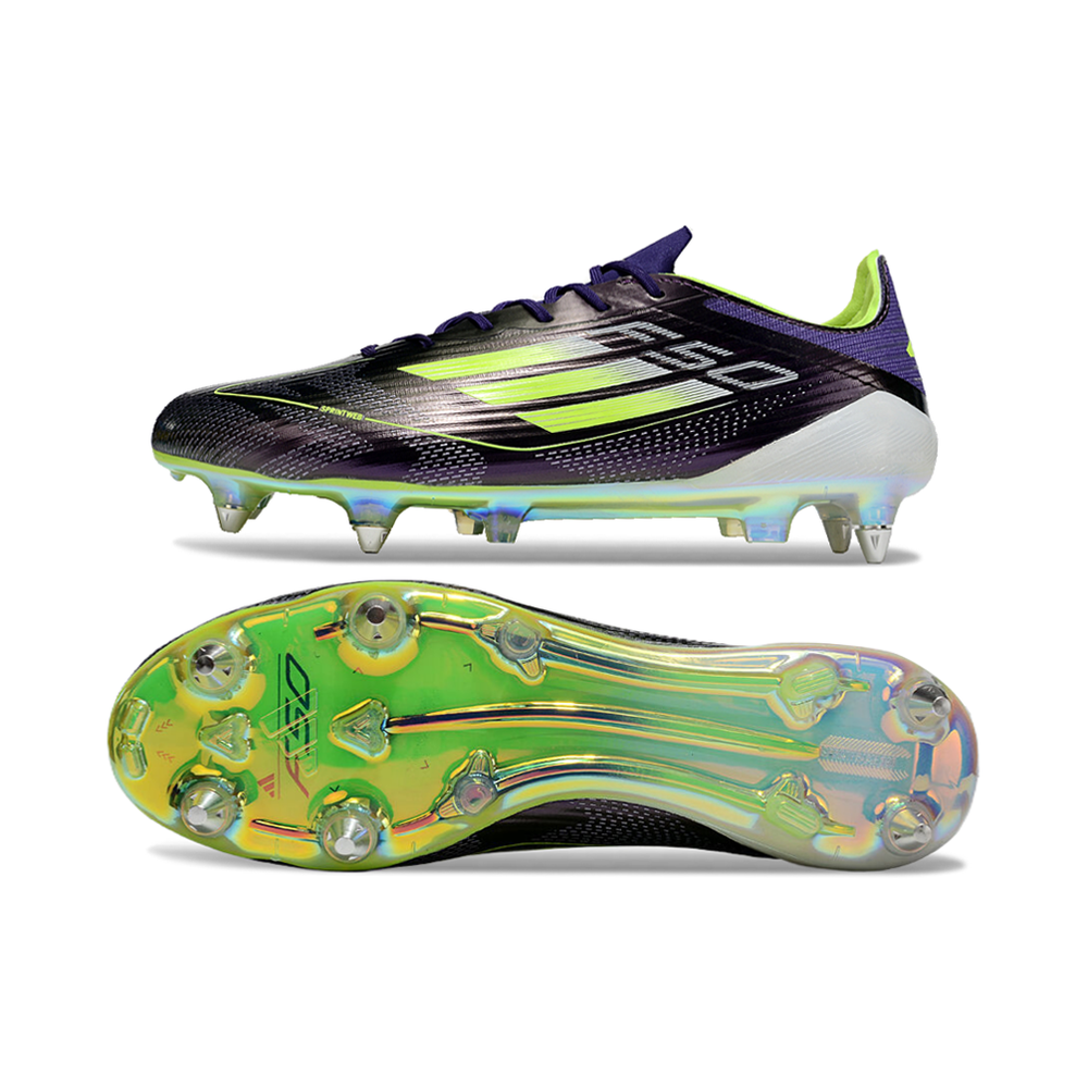 Chuteira Campo Adidas F50 Ponta de Aluminio Roxa e Verde 