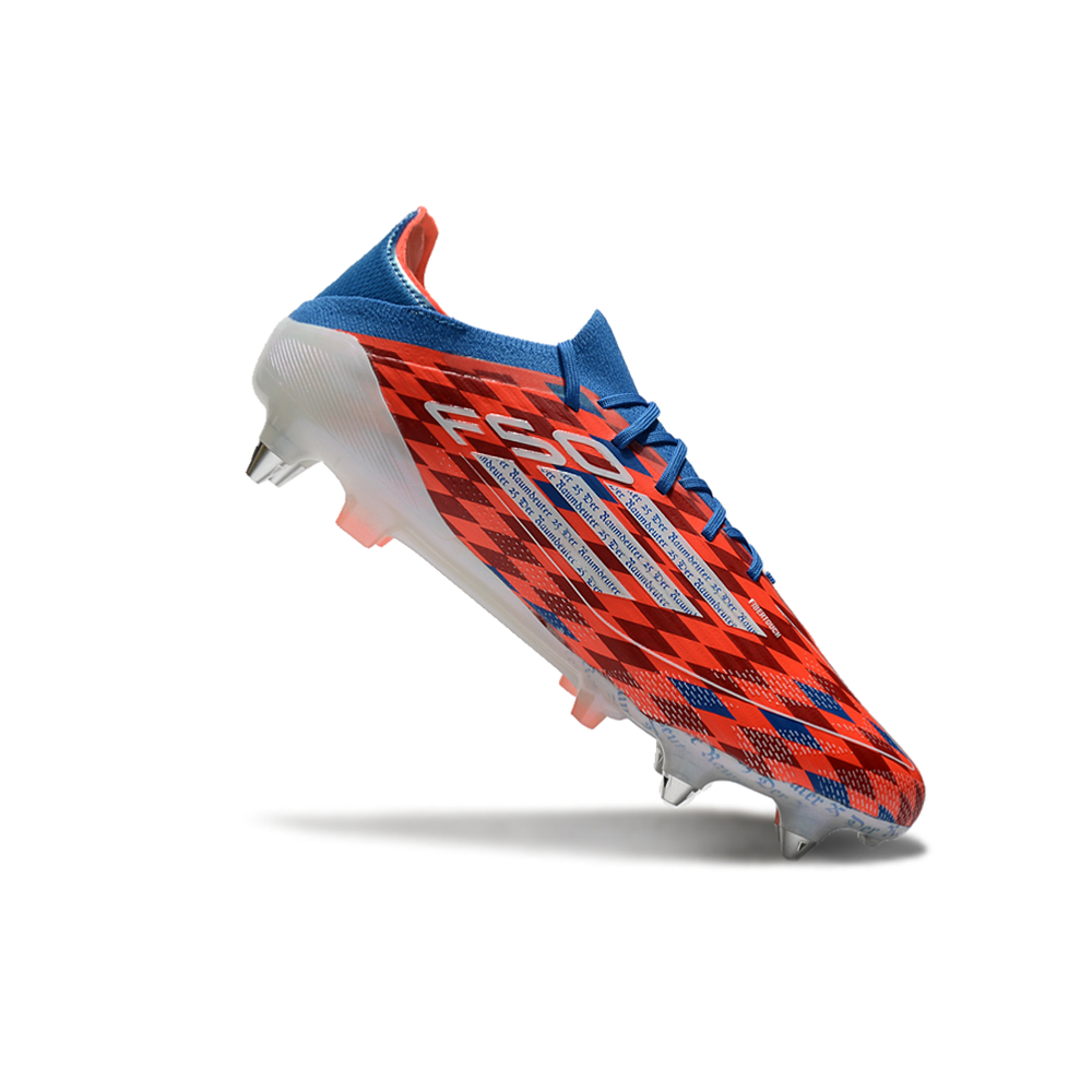 Chuteira Campo Adidas F50 Ponta de Aluminio Vermelha e Azul