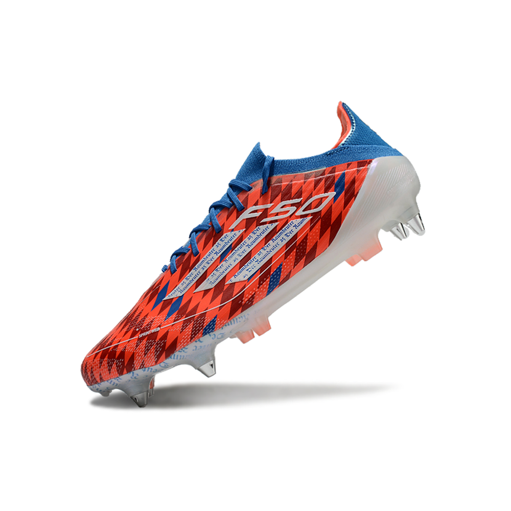 Chuteira Campo Adidas F50 Ponta de Aluminio Vermelha e Azul