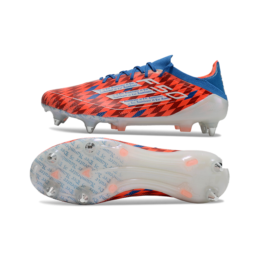 Chuteira Campo Adidas F50 Ponta de Aluminio Vermelha e Azul