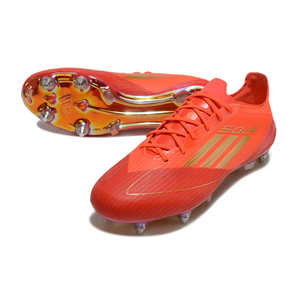 Chuteira Campo Adidas F50 Ponta de Aluminio Vermelho e Dourado