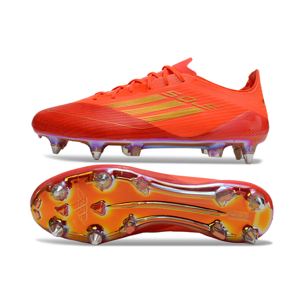 Chuteira Campo Adidas F50 Ponta de Aluminio Vermelho e Dourado