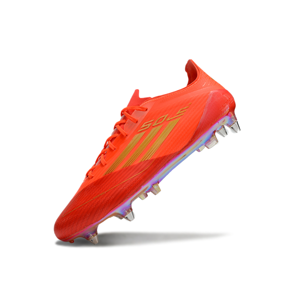 Chuteira Campo Adidas F50 Ponta de Aluminio Vermelho e Dourado