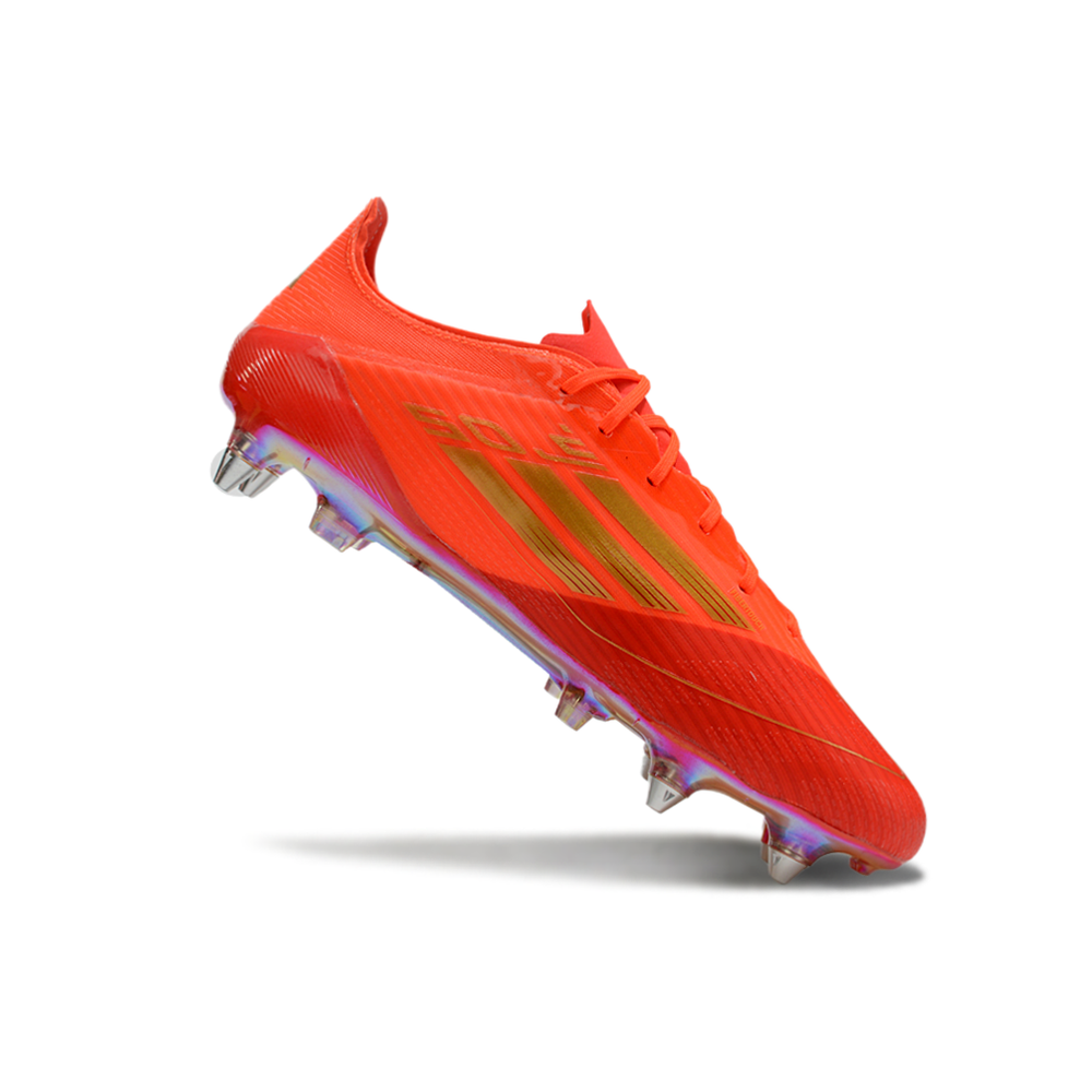 Chuteira Campo Adidas F50 Ponta de Aluminio Vermelho e Dourado