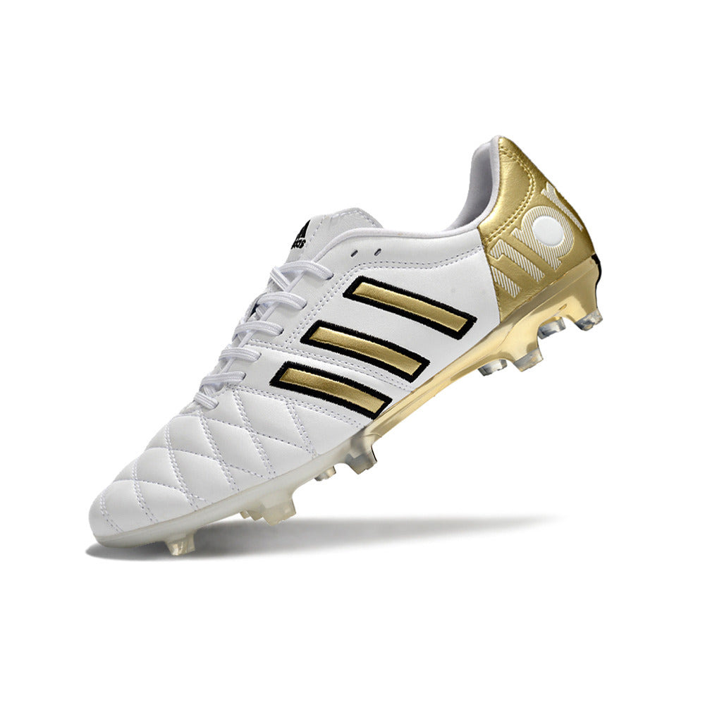 Chuteira Campo Adidas AdiPure 11 Pro FG Branca e Dourada 