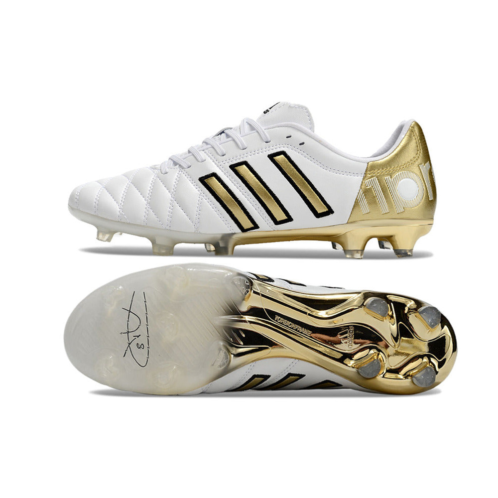 Chuteira Campo Adidas AdiPure 11 Pro FG Branca e Dourada 