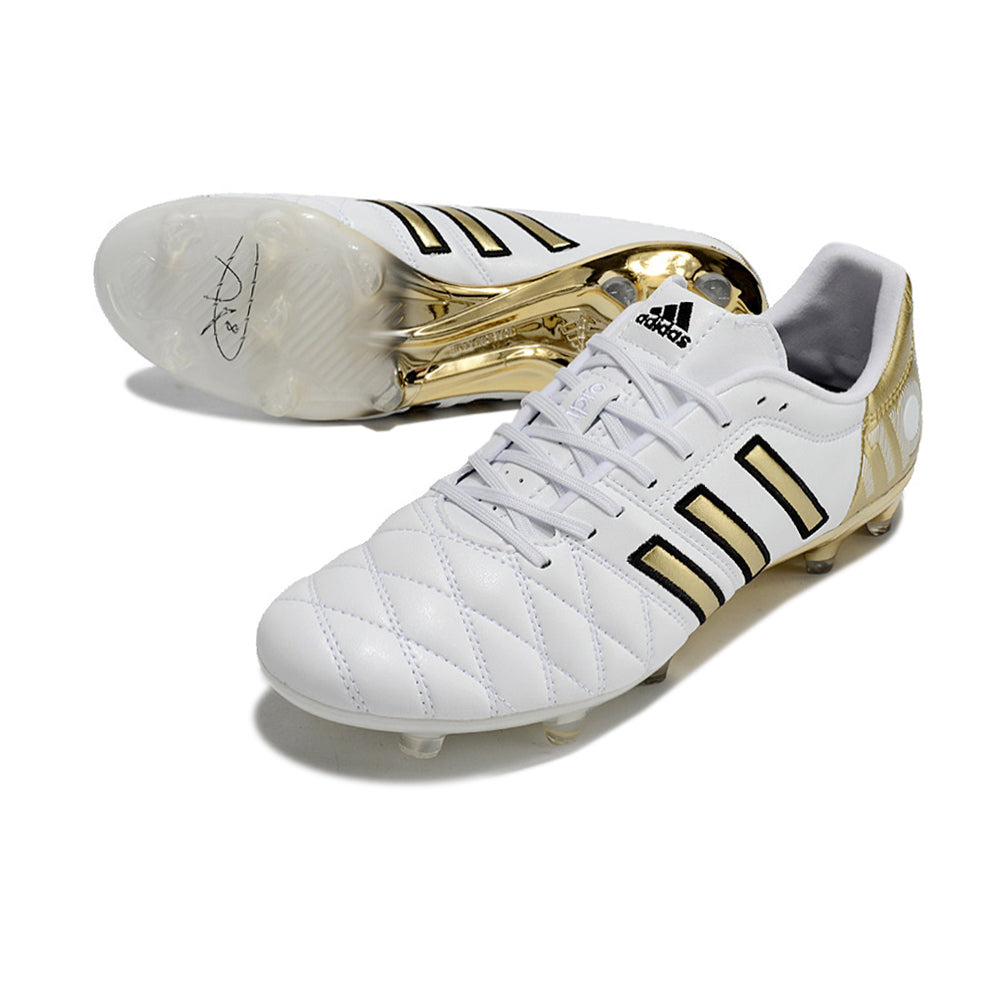 Chuteira Campo Adidas AdiPure 11 Pro FG Branca e Dourada 