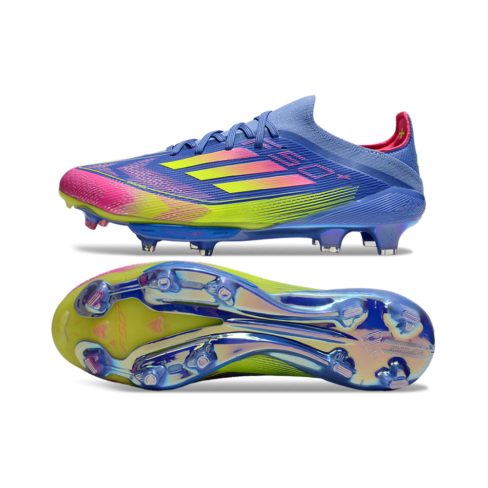 Chuteira Campo Adidas F50+ FG Azul e Rosa 