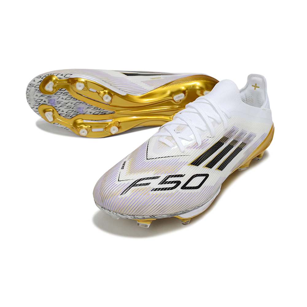 Chuteira Campo Adidas F50+ FG Branca e Dourada