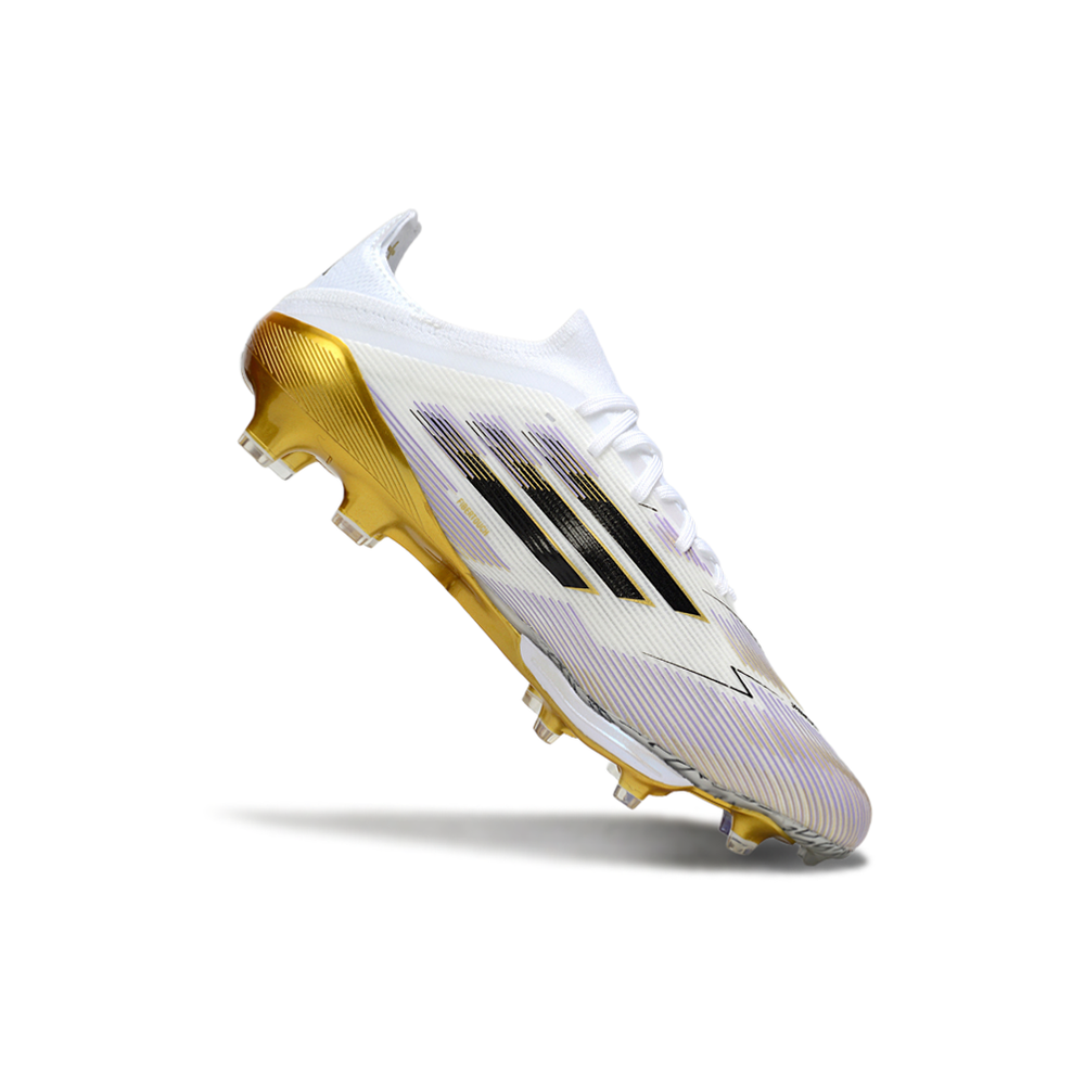 Chuteira Campo Adidas F50+ FG Branca e Dourada