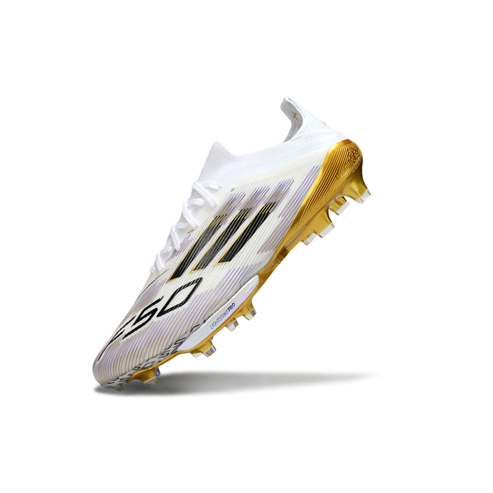 Chuteira Campo Adidas F50+ FG Branca e Dourada
