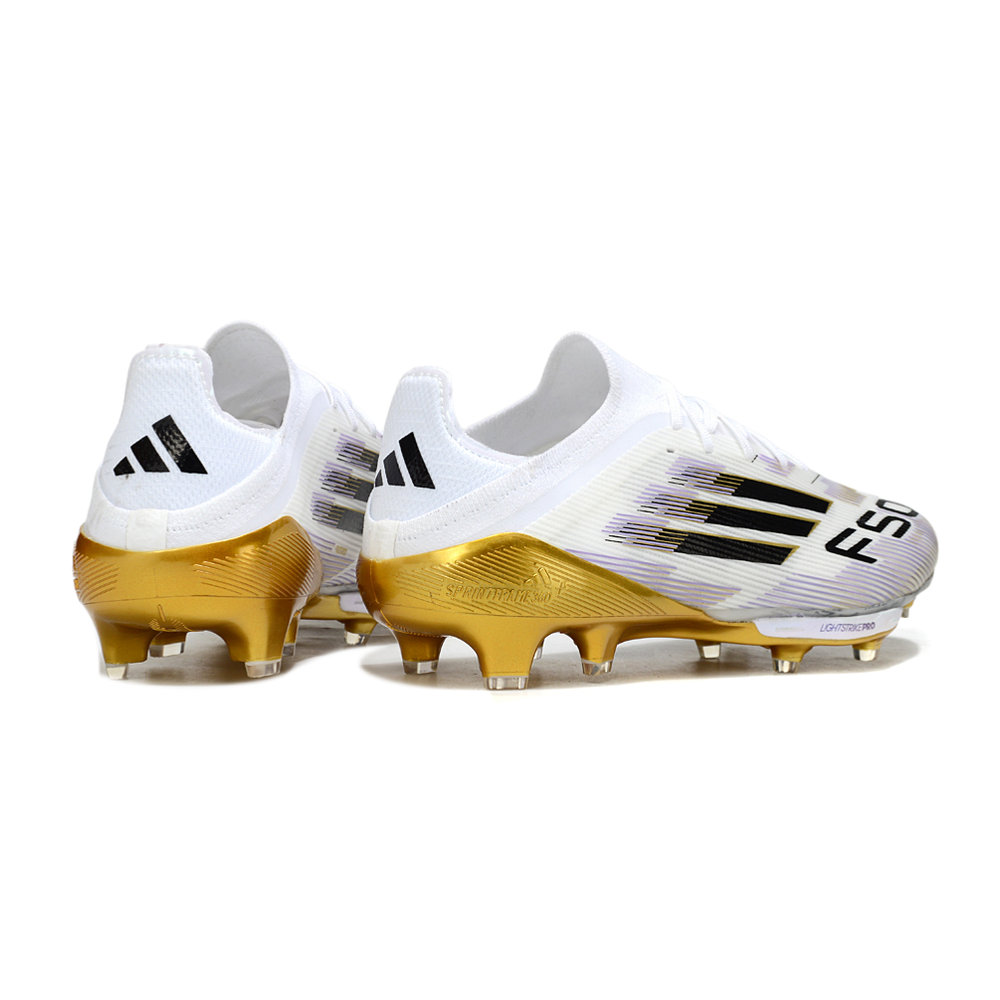 Chuteira Campo Adidas F50+ FG Branca e Dourada