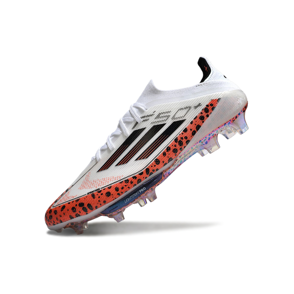 Chuteira Campo Adidas F50+ FG Branca e Laranja