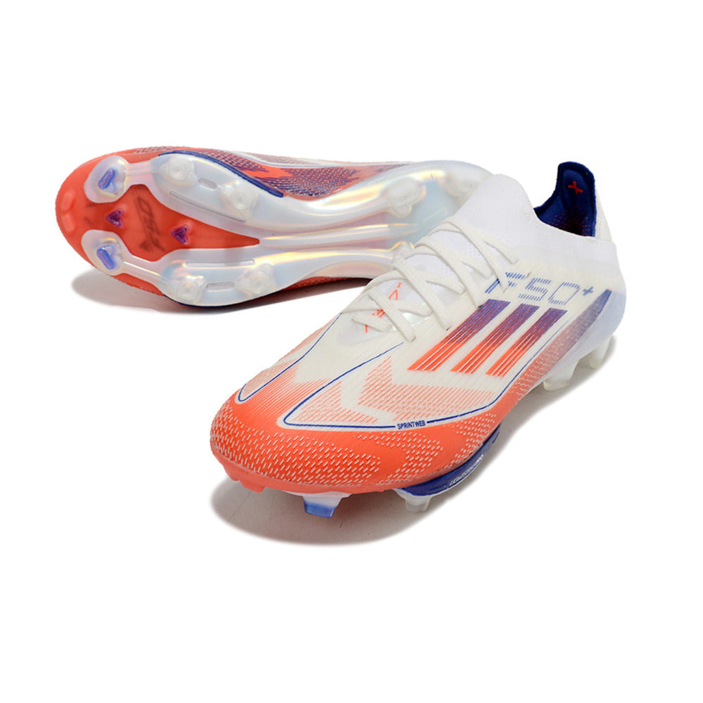 Chuteira Campo Adidas F50+ FG Branca, Azul e Vermelha 