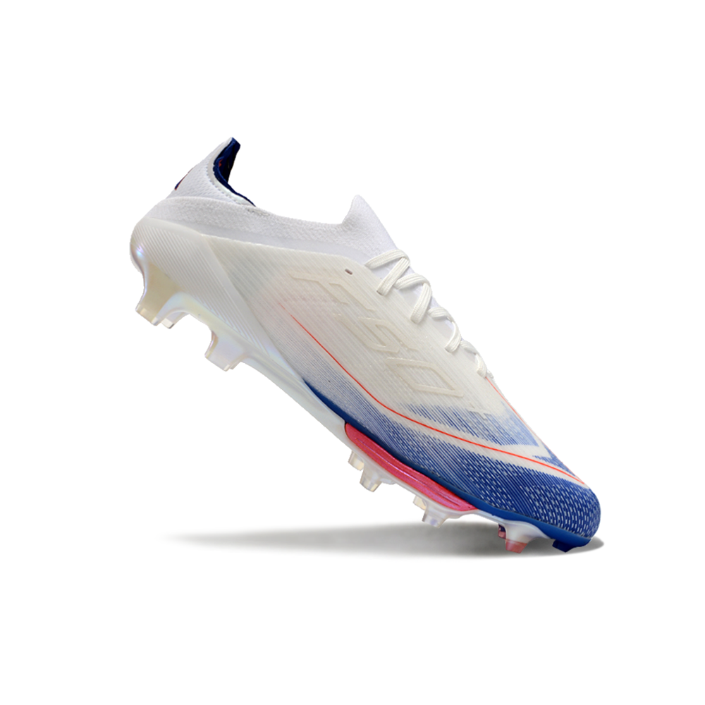 Chuteira Campo Adidas F50+ FG Branca, Azul e Vermelho 