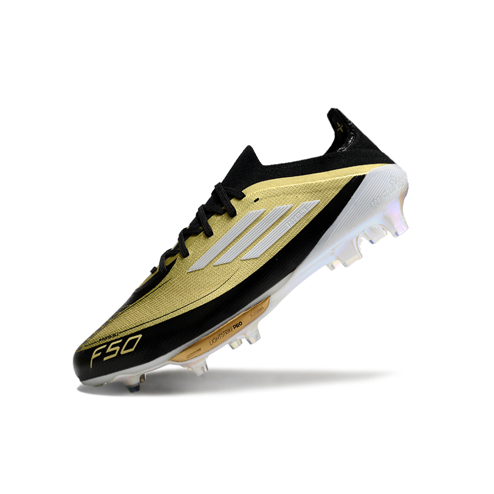 Chuteira Campo Adidas F50+ FG Messi Dourada e Preto 