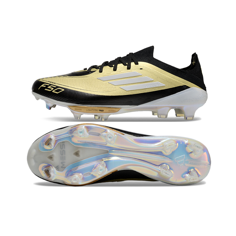 Chuteira Campo Adidas F50+ FG Messi Dourada e Preto 