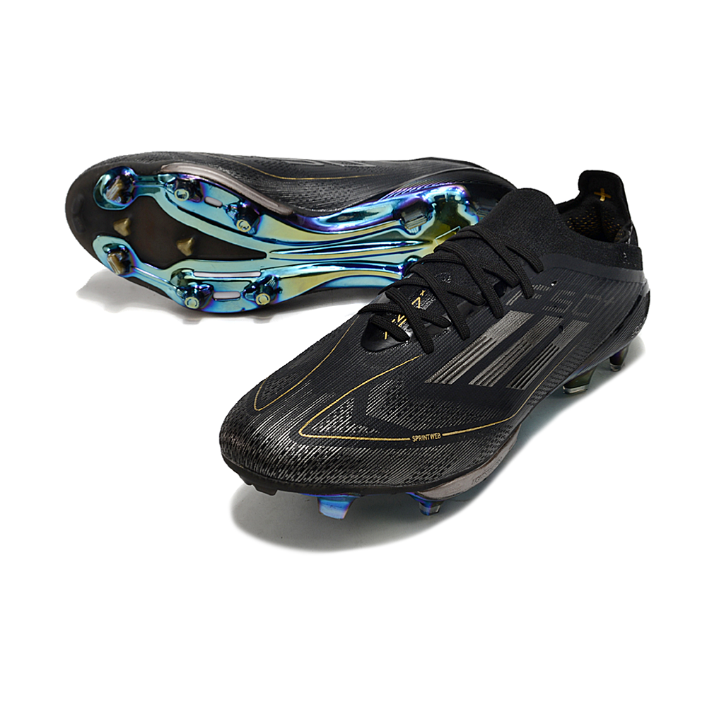 Chuteira Campo Adidas F50+ FG Preta e Dourada 