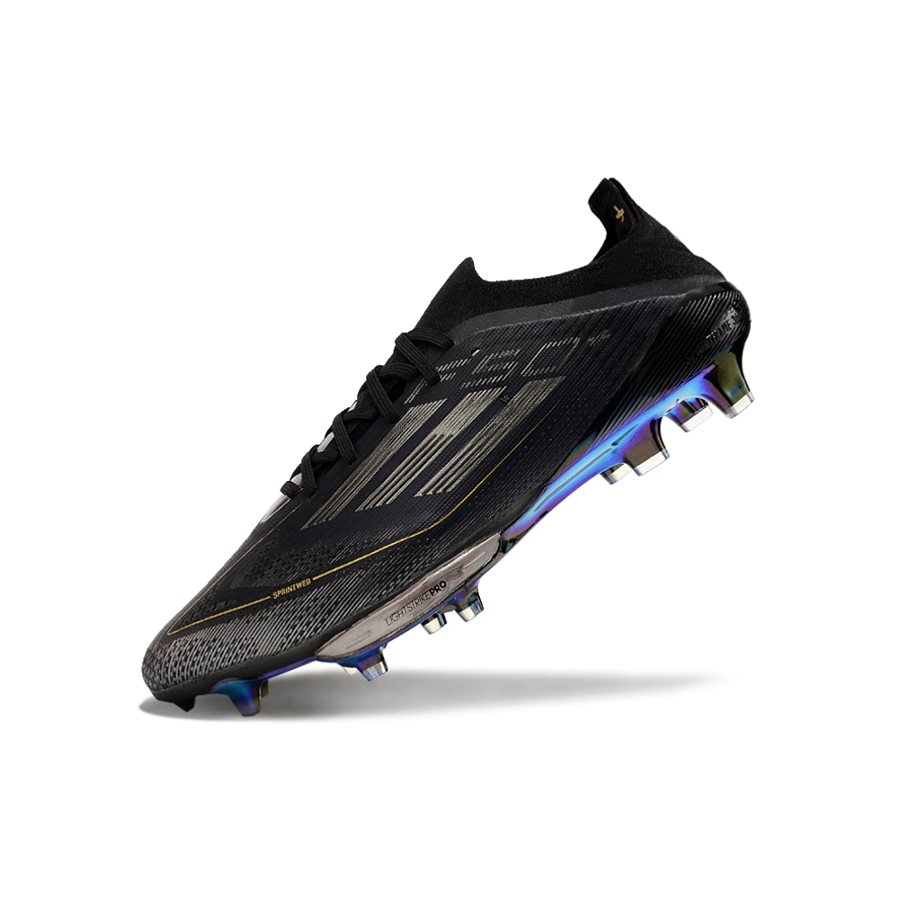 Chuteira Campo Adidas F50+ FG Preta e Dourada 