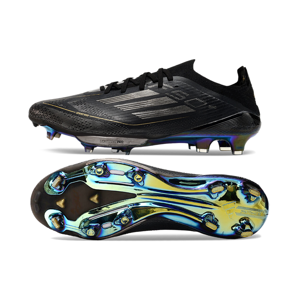 Chuteira Campo Adidas F50+ FG Preta e Dourada 